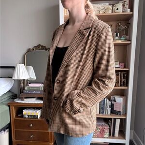 Womens Houndstooth Brown Tailored Blazer